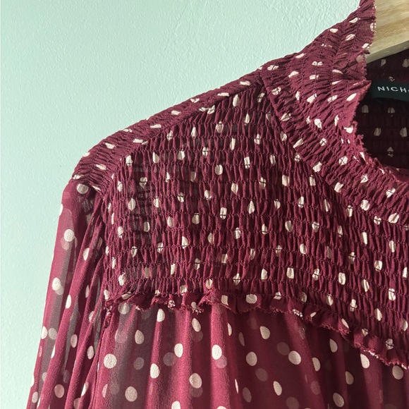 Nicholas - Polka Dot Smocked Sheer Top - 10 - Picture 3 of 12